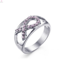 Wholesale Stainless Steel Rhinestone Pink Ribbon Lady Rings